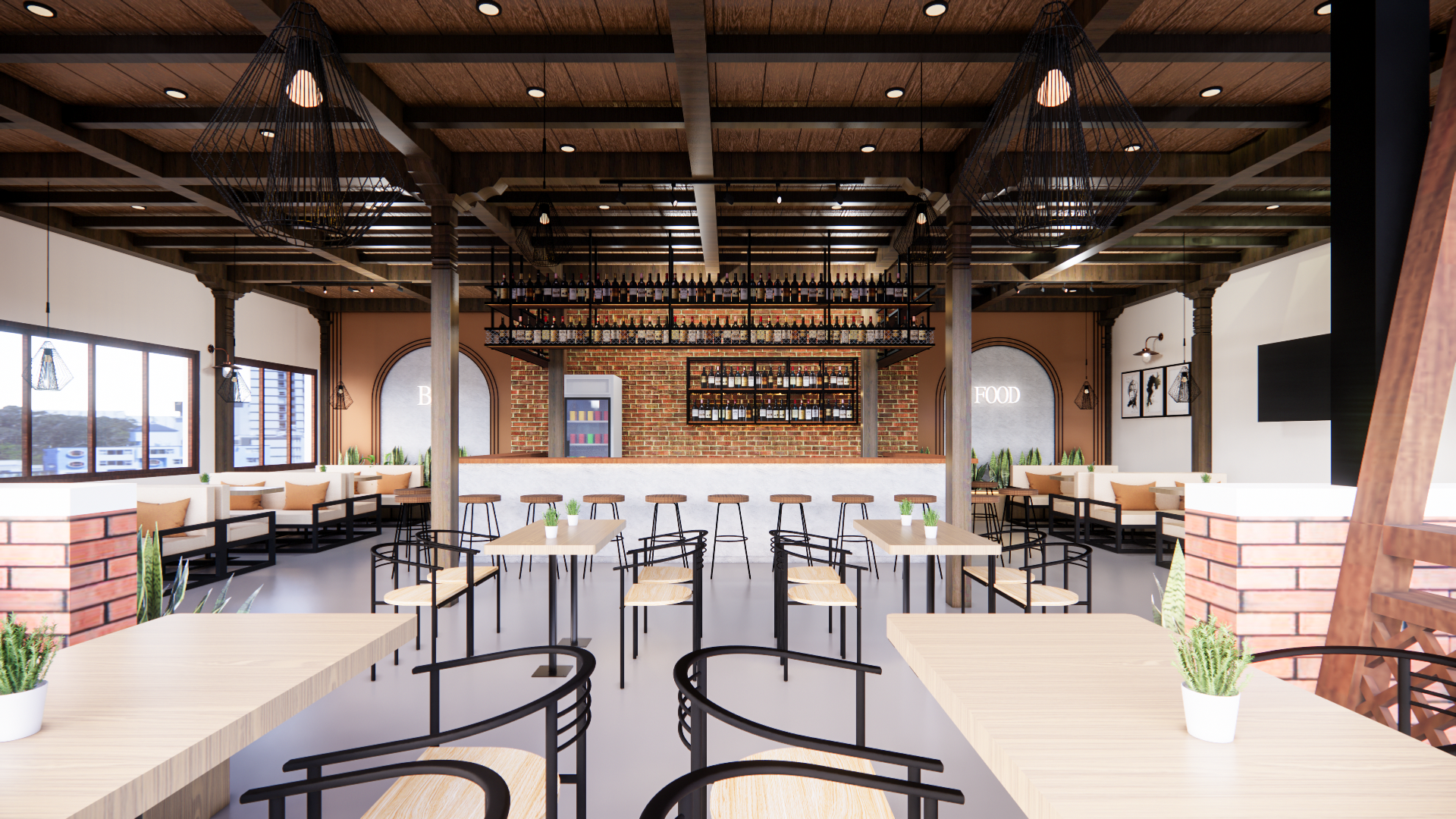 Food Court — Industrial Rustic Interior Design