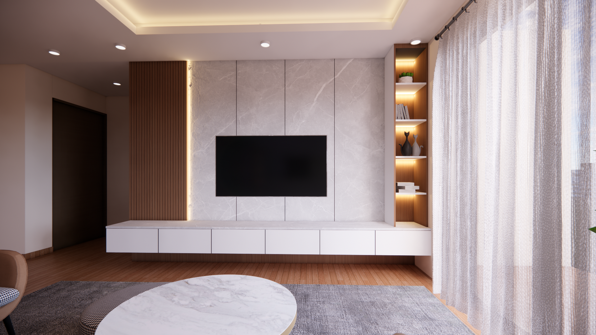 Modern Apartment — Living, Bedroom & Study Interior Design